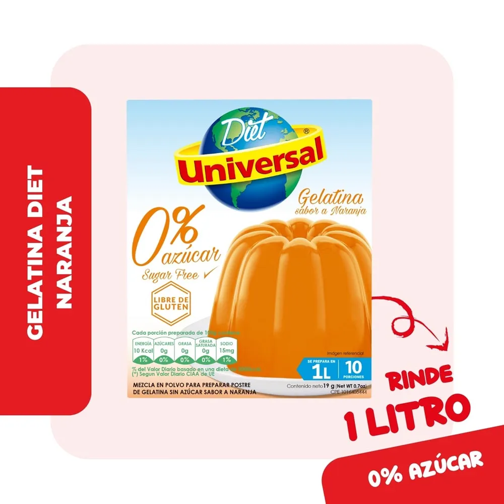 Gelatina Universal 0 % Azúcar - 130 gr  (NARANJA)