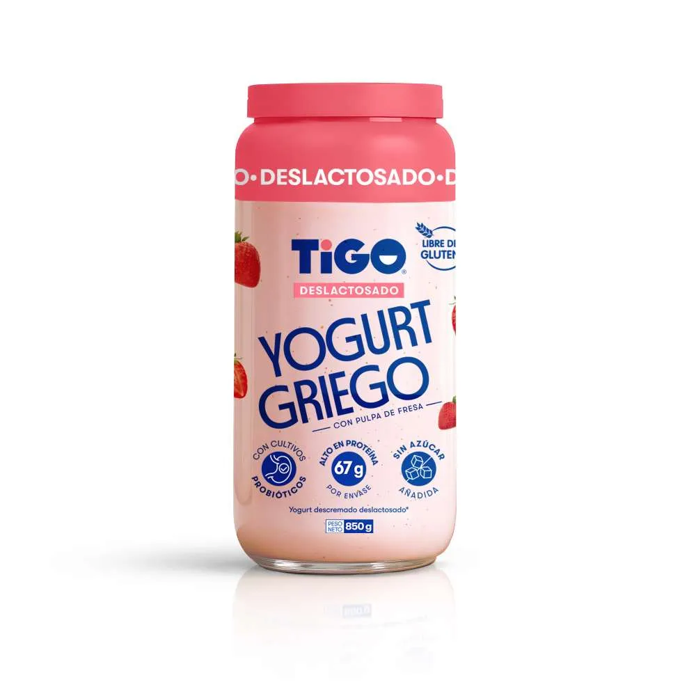 Yogurt Griego Deslactosado Tigo - 850 g (Fresa)