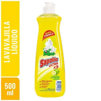 Lavavajilla Líquido Sapolio 500 mL (Limón)
