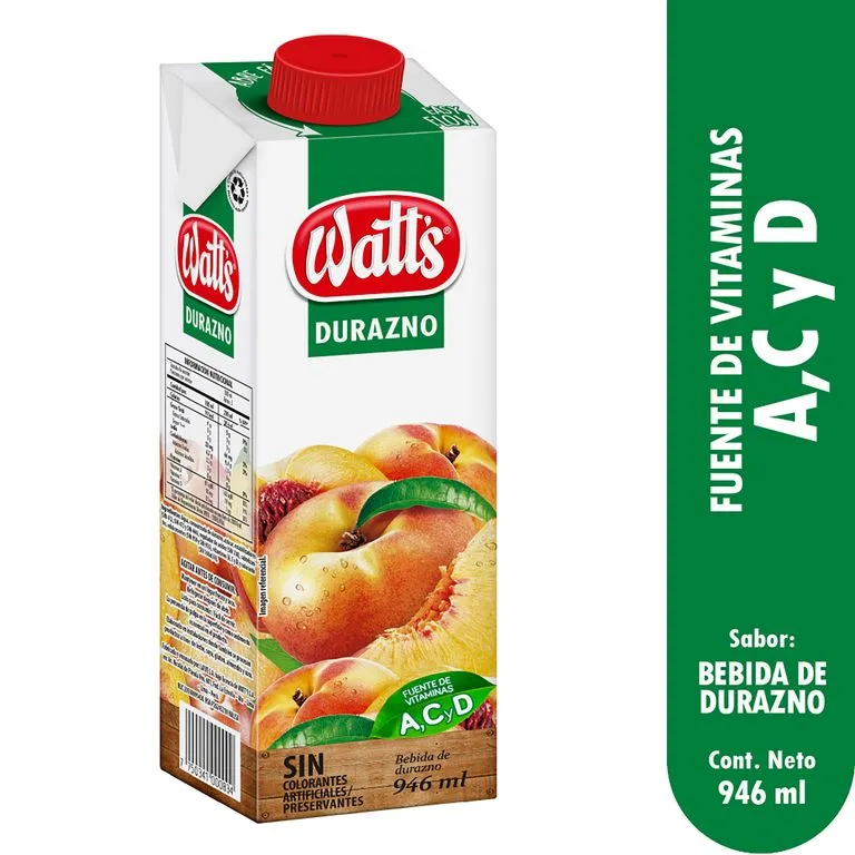 Bebida Sabor Durazno Watts  - Caja 946 ml